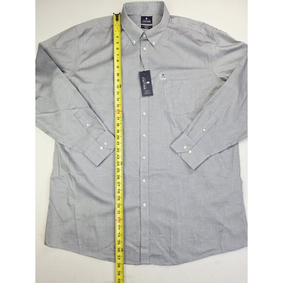 Stafford X-Tall Size 19 38-39 Mens Grey Button Down Long Sleeve Non Iron Oxford - Picture 9 of 10